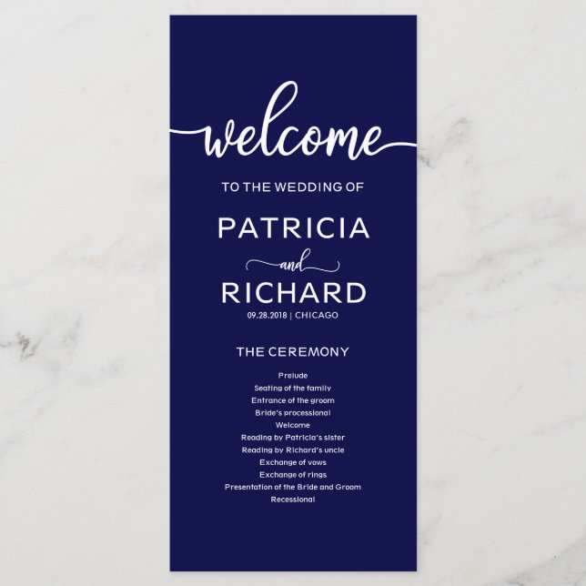 Wedding Order of Service Program Navy Blue Programme (Front)