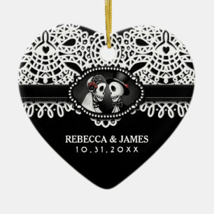Wedding Ornament Black White Skeletons Lace Names