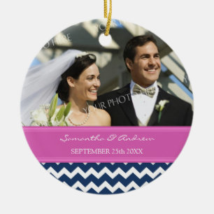 Wedding Ornament Favour Blue Hot Pink Chevron
