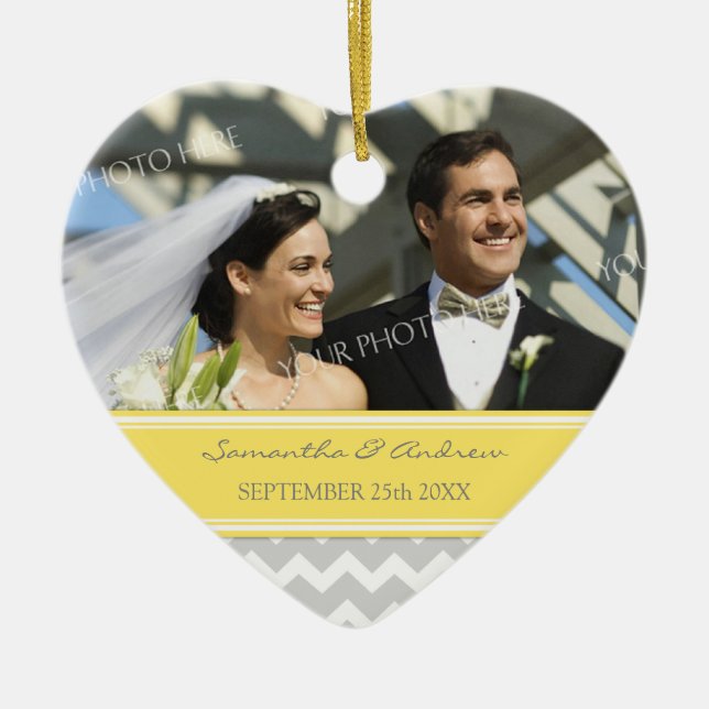 Wedding Ornament Favour Grey Yellow Chevron (Front)