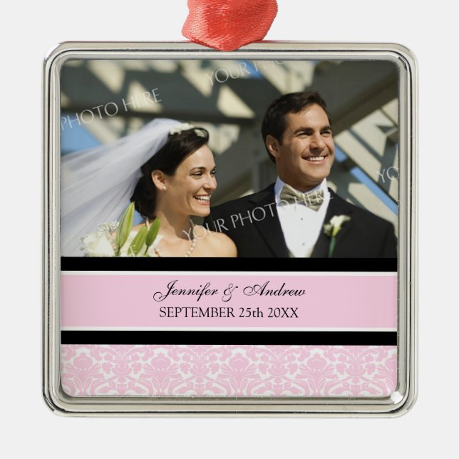 Wedding Ornament Favour Pink Black Damask (Front)