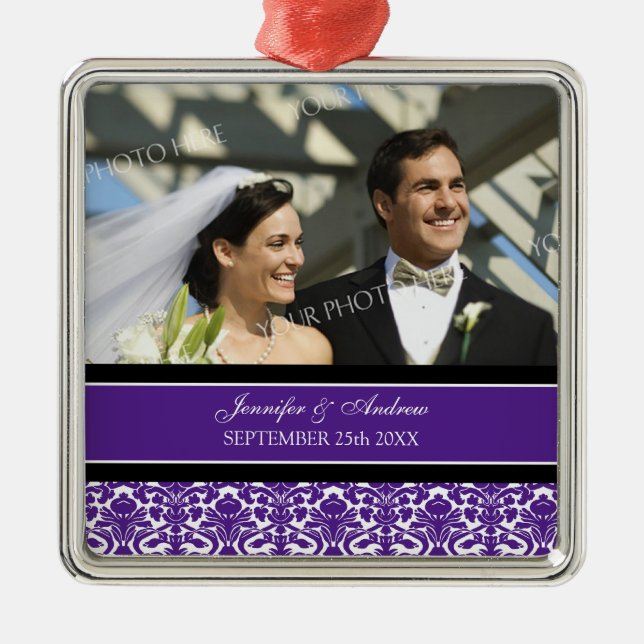 Wedding Ornament Favour Plum Black Damask (Front)