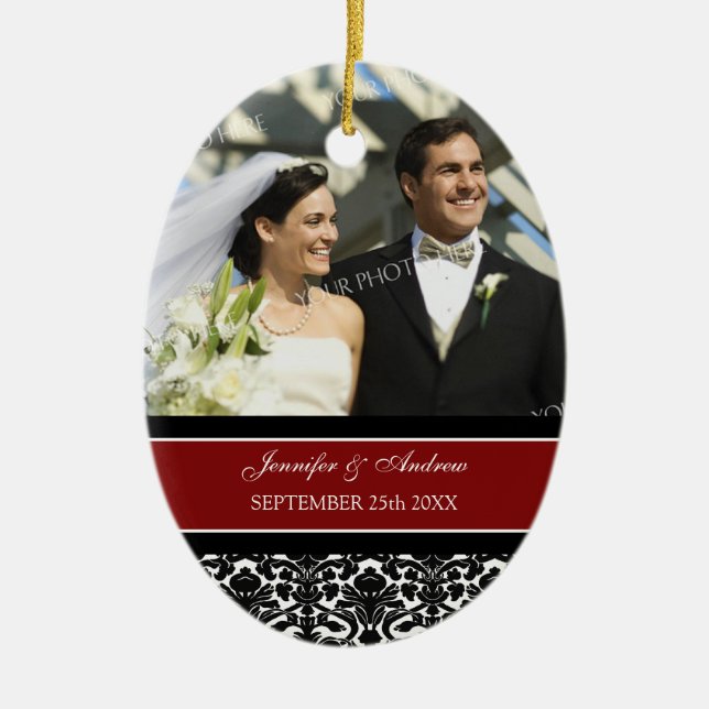 Wedding Ornament Favour Red Black Damask (Front)