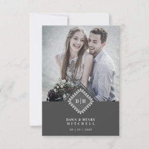 Wedding Ornamental Initials Lace Sophisticated Thank You Card