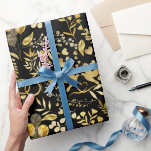 Wedding ornaments pattern in Gold 02 Black BG Wrapping Paper