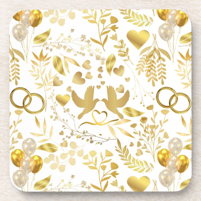 Wedding ornaments pattern in Gold 02 Coaster (Front)