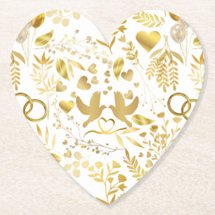 Wedding ornaments pattern in Gold 02 Paper Coaster