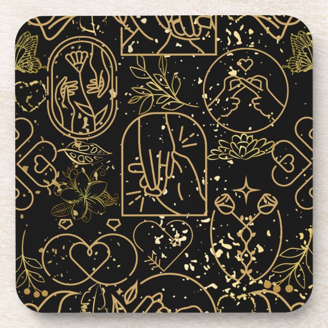 Wedding ornaments pattern in Gold Black BG Coaster (Front)