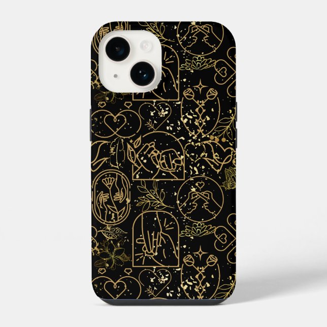 Wedding ornaments pattern in Gold Black BG iPhone Case (Back)