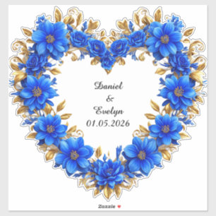 Wedding Ornate Floral Heart Frame Blue Flowers