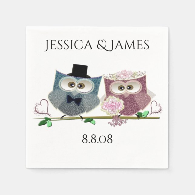 Wedding Owls Personalize Paper Napkin (Front)