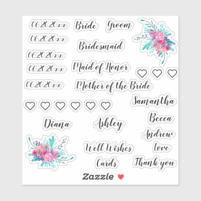 Wedding Pack | Typography names dates floral glass (Sheet)