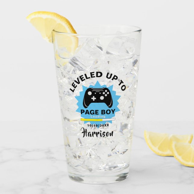 Wedding  Page Boy Levelled Up Gamer Fun Glass (Front Ice)