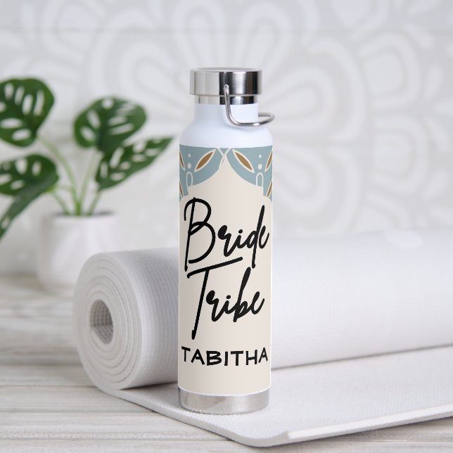 Wedding Pale Blue India "Bride Tribe" custom name  Water Bottle (Yoga)