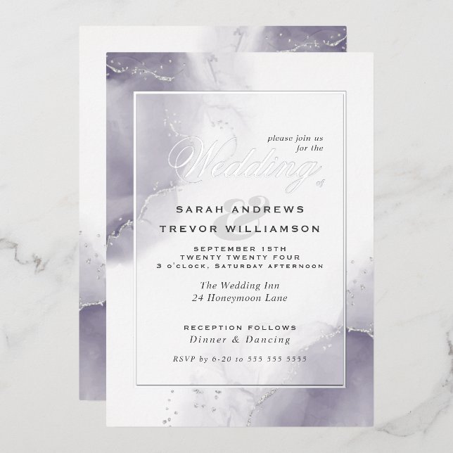Wedding Pale Plum Silver Abstract (Front/Back)
