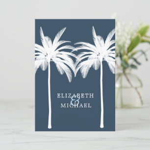 Wedding Palm Elegant Modern White  Blue Formal Invitation