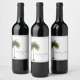 Wedding Palm Tree Green Simple Wine Label