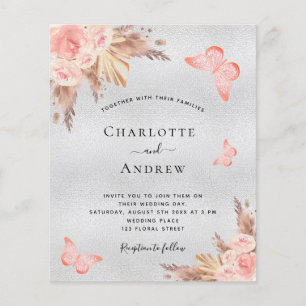 Wedding pampas blush butterfly silver budget flyer