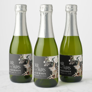 Wedding pampas eucalyptus modern black party favou sparkling wine label