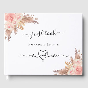 Wedding pampas grass floral rose gold boho guest book