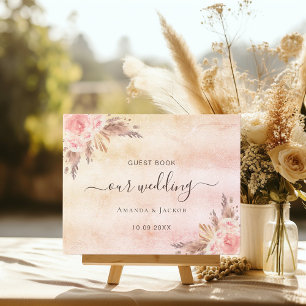 Wedding pampas grass rose gold blush pink boho guest book
