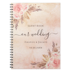 Wedding pampas grass rose gold guest book