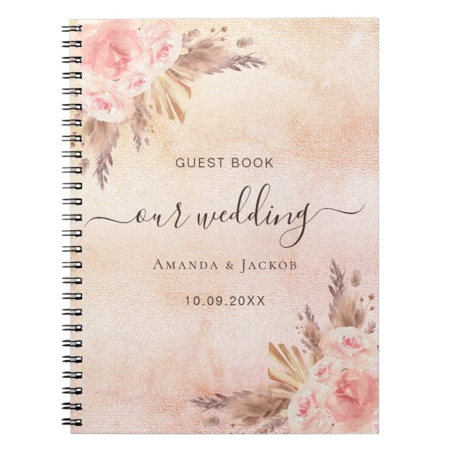 Wedding pampas grass rose gold guest book (Front)