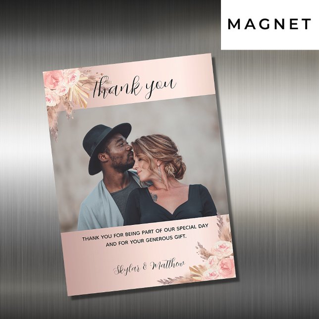 Wedding pampas grass rose photo thank you magnet (Creator Uploaded)