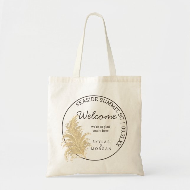 Wedding Pampas Grass Tan On White Chic Welcome Tote Bag (Front)