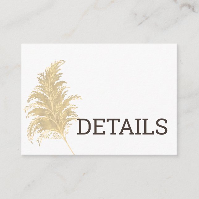 Wedding Pampas Grass Tan On White Details Info Enclosure Card (Front)
