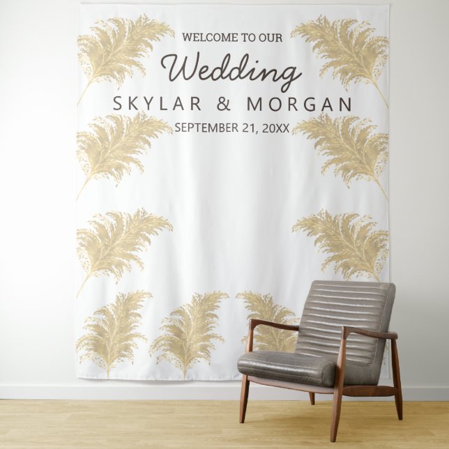 Wedding Pampas Grass Tan On White Selfie Photo Tapestry (In Situ)