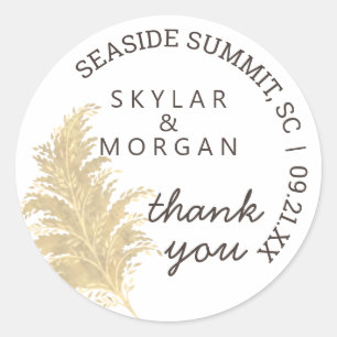 Wedding Pampas Grass Tan On White Thank You Classic Round Sticker