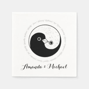 WEDDING PAPER NAPKIN. b/w YinYang doves. Napkin