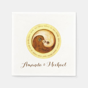 WEDDING PAPER NAPKIN. Gold YinYang doves. Napkin