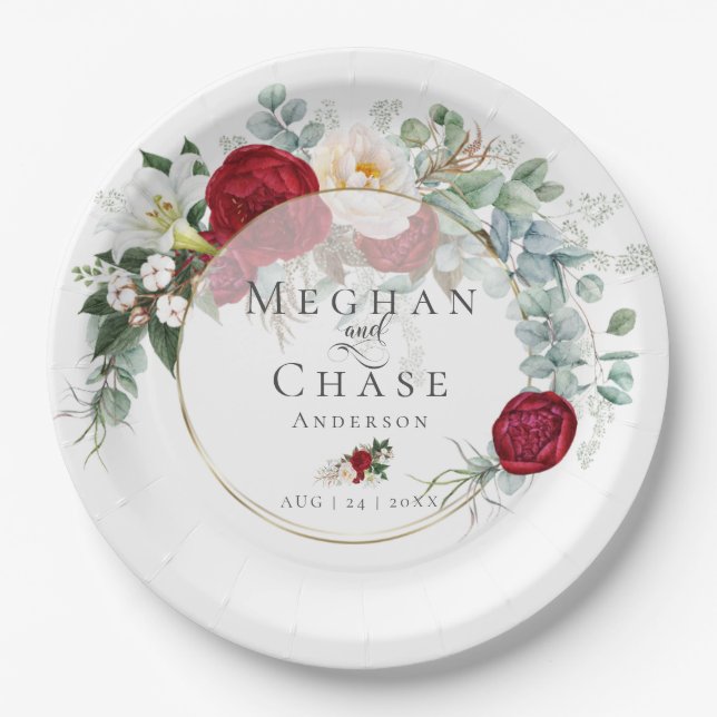 Wedding Paper Plate  | Vibrant Red Peony Bouquet (Front)