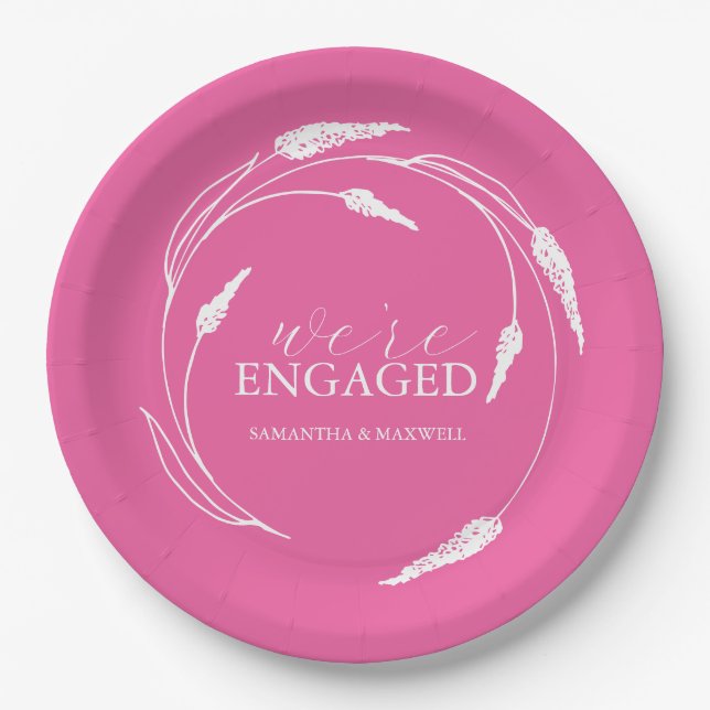 Wedding Paper Plates Fuchsia Pink Wreath (Front)