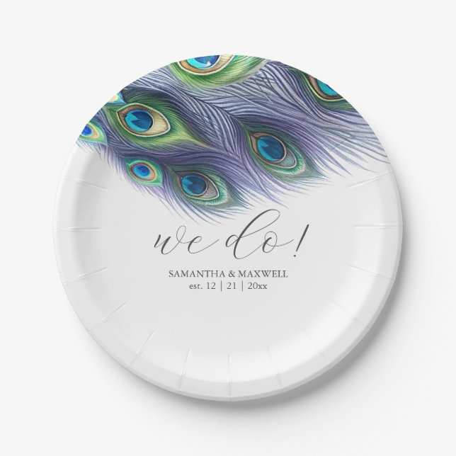 Wedding Paper Plates Majestic Peacock (Front)