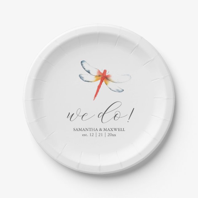 Wedding Paper Plates Red Dragonfly (Front)