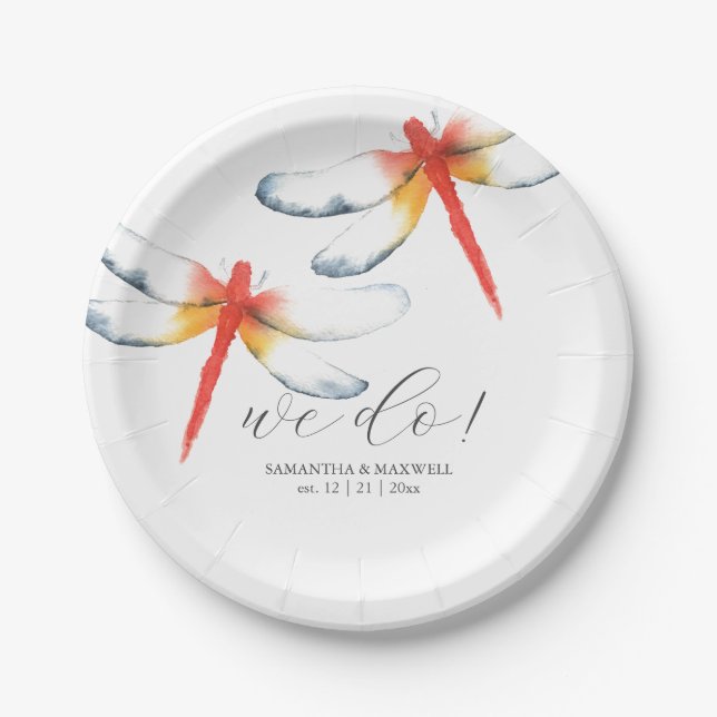 Wedding Paper Plates Red Dragonfly (Front)
