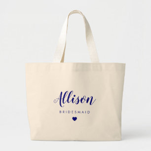 Wedding Party Bag, Bridesmaid, Bachelorette, Navy Large Tote Bag