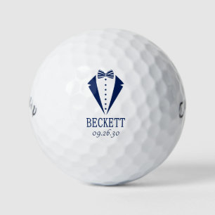 Wedding Party Blue Tuxedo With Striped Bow Tie Golf Balls
