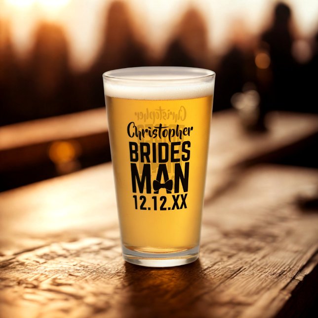 Wedding Party Bridesman Glass Tumbler (For your Bridesman. Just add his name and your wedding date)