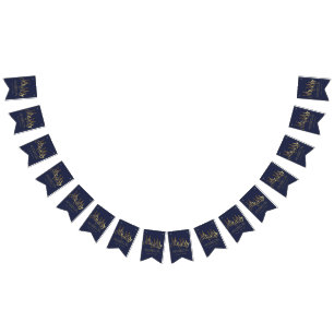 Wedding Party Bunting Navy Blue and Faux Gold Foil
