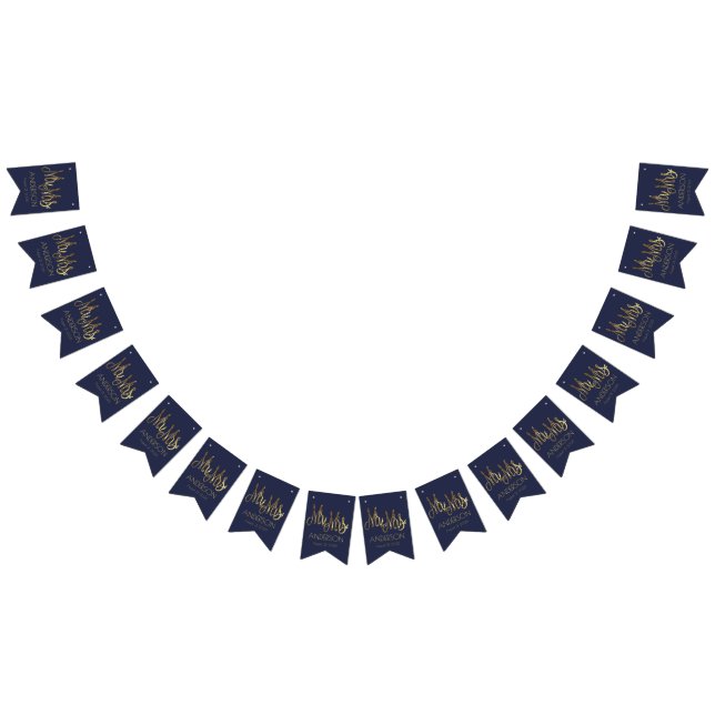 Wedding Party Bunting Navy Blue and Faux Gold Foil Bunting (All)