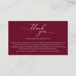 Wedding Party Ceremony Photo Thank You burgundy Enclosure Card