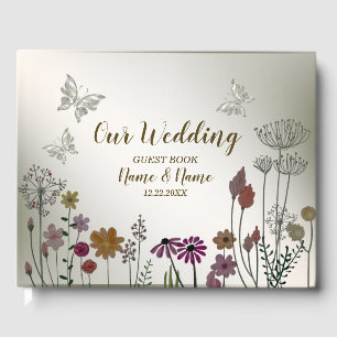 Wedding Party Colourful Garden Flowers Butterflies Guest Book