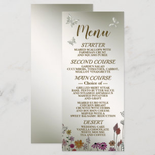 Wedding Party Colourful Garden Flowers Butterflies Menu