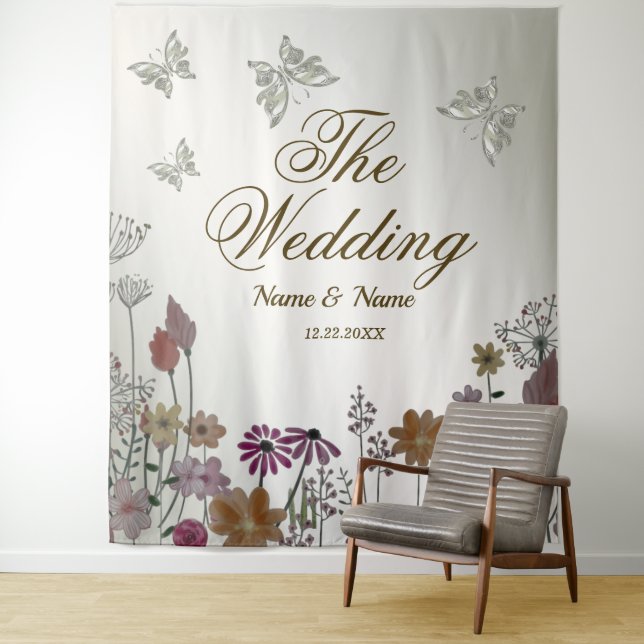Wedding Party Colourful Garden Flowers Butterflies Tapestry (In Situ)