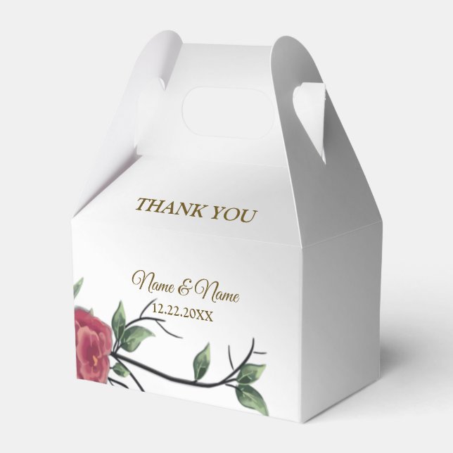 Wedding Party Colourful Red White Floral Silver Favour Box (Front Side)