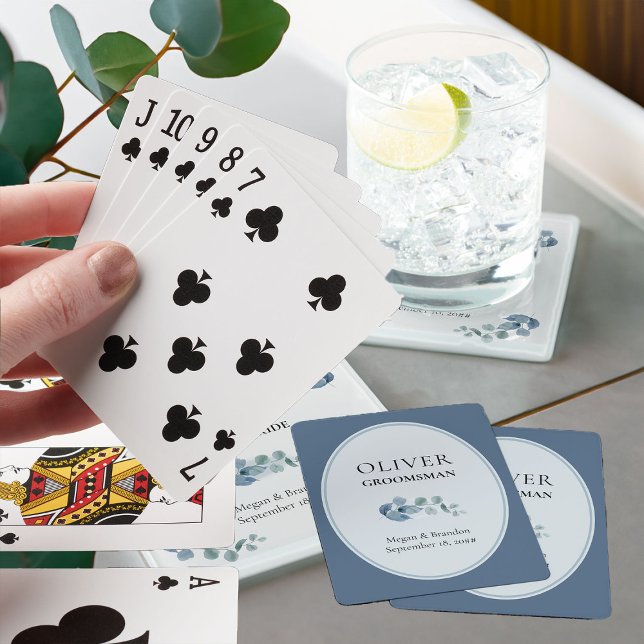 Wedding Party Eucalyptus Greenery Groomsman Playing Cards (Eucalyptus wedding gift playing cards to personalize for anyone or everyone in your wedding party)